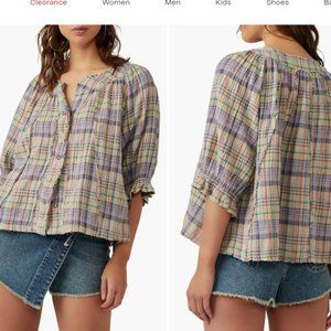 Free People We the People Lucy Plaid Swing Shirt Button Up NWT